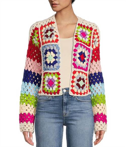 NEW ELAN crochet sweater cardigan in rainbow multi - Picture 3 of 5